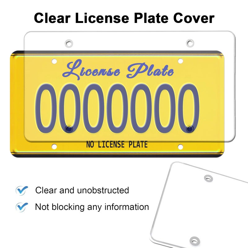 Aootf License Plate Covers- Clear Flat License Plate Protector, Unbreakable Transparent Protective Cover with Screws Caps, 2 Pack for Front Rear - Image 2